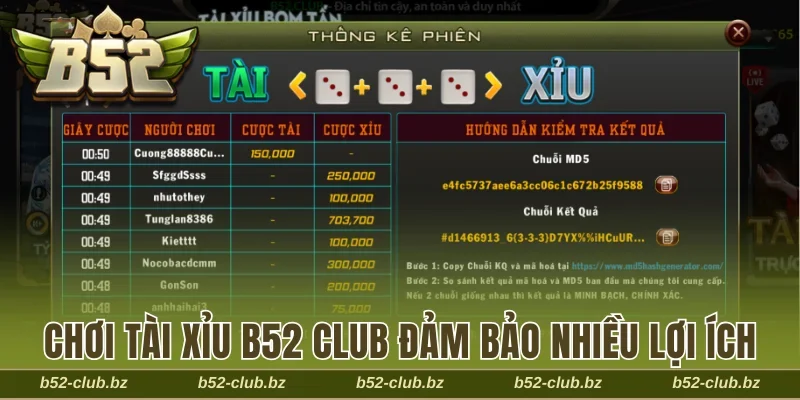 Chơi tài xỉu B52 Club đảm bảo nhiều lợi ích