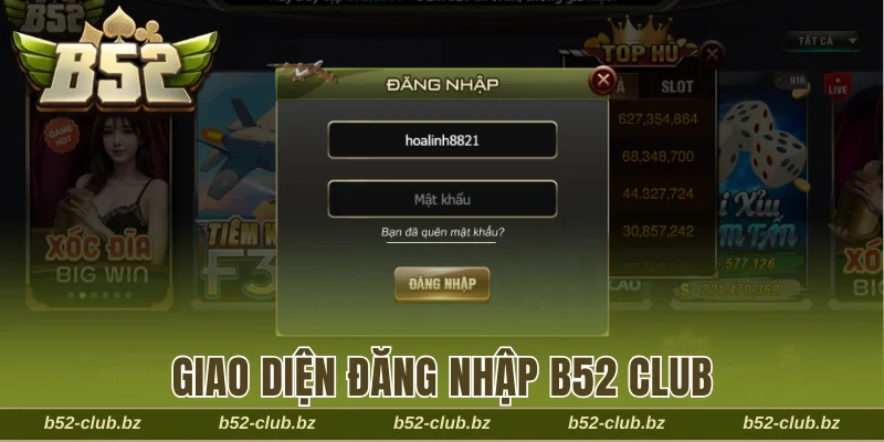 Giao diện đăng nhập B52 Club