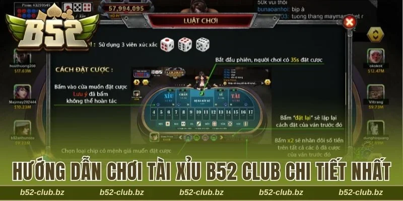 Hướng dẫn chơi Tài Xỉu B52 Club chi tiết nhất